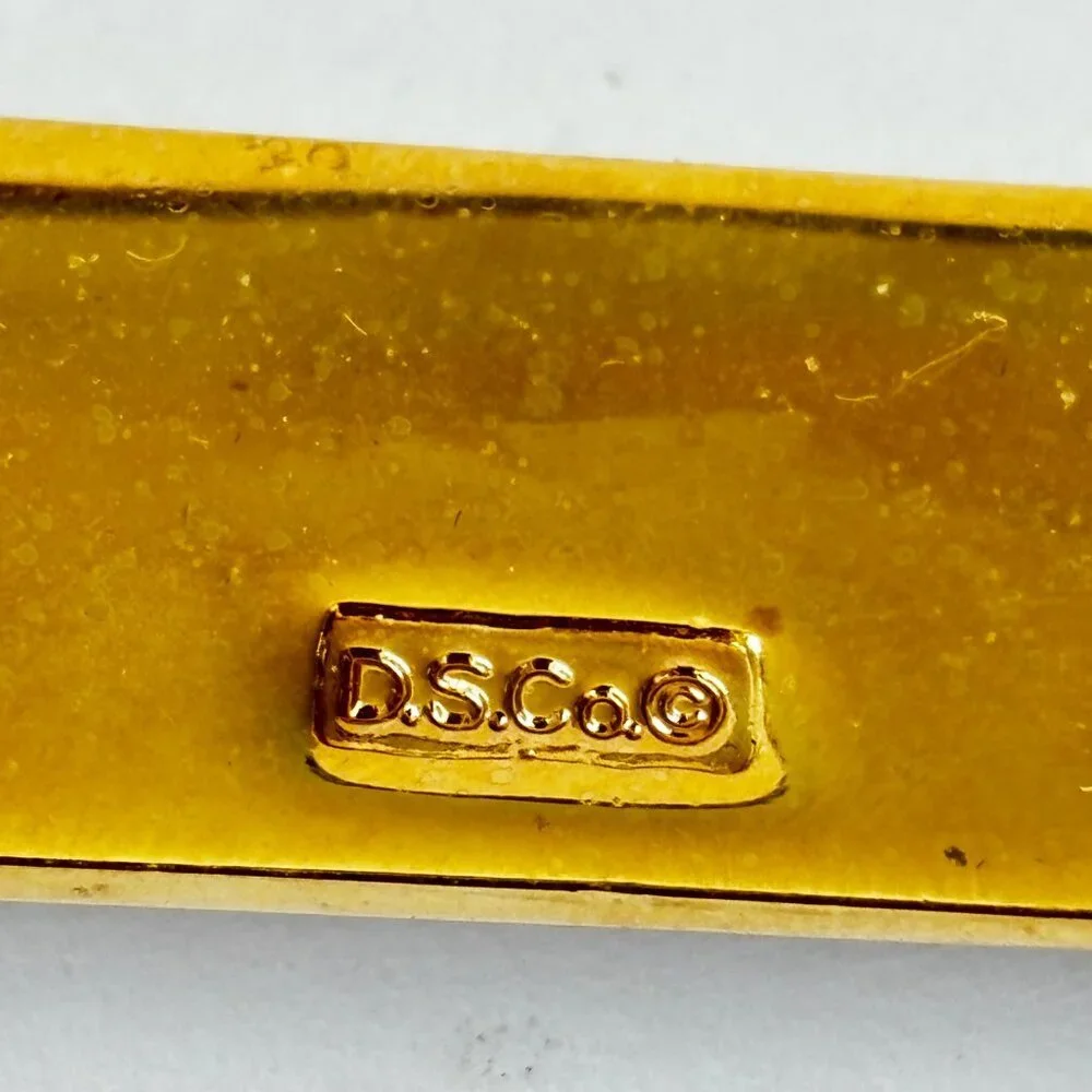 Vtg‎ Daniel Swarovski Crystals Brooch DS Co Bar Gold Tone Signed